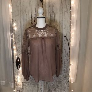 Altar’d State Brown Lace Crepe Blouse S